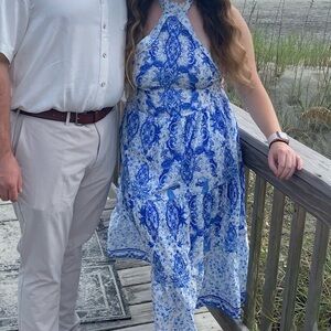 Blue and White Halter Dress